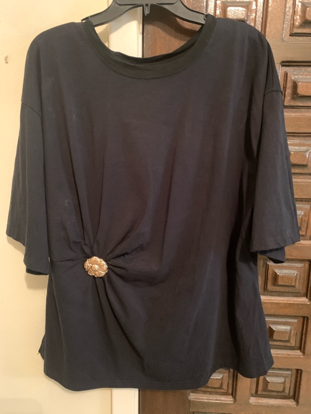 Women's Plus Size 3X Navy Twist-Front Short Sleeve Top